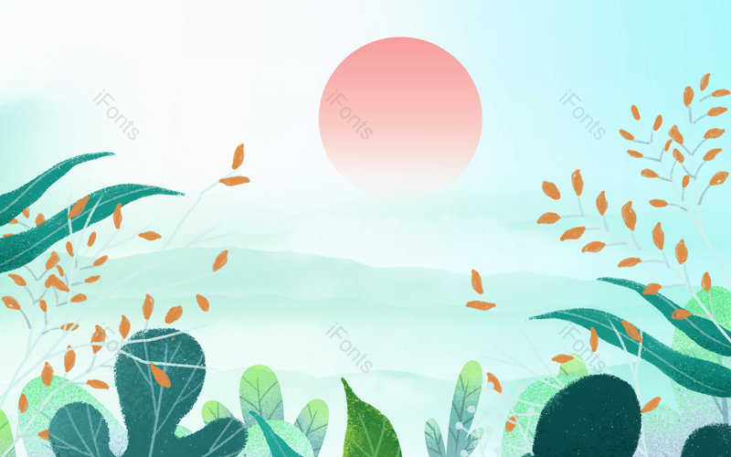 绿色植物装饰绿色日出卡通春季元素,插画/手绘图,插画/手绘图库,插画/手绘图下载,插画/手绘